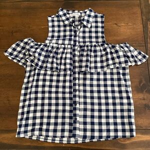 Blue and White Off the Shoulder Blouse